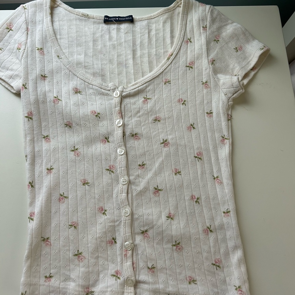 Brandy Melville floral shirt , cream color, button down! Barely worn! One size.